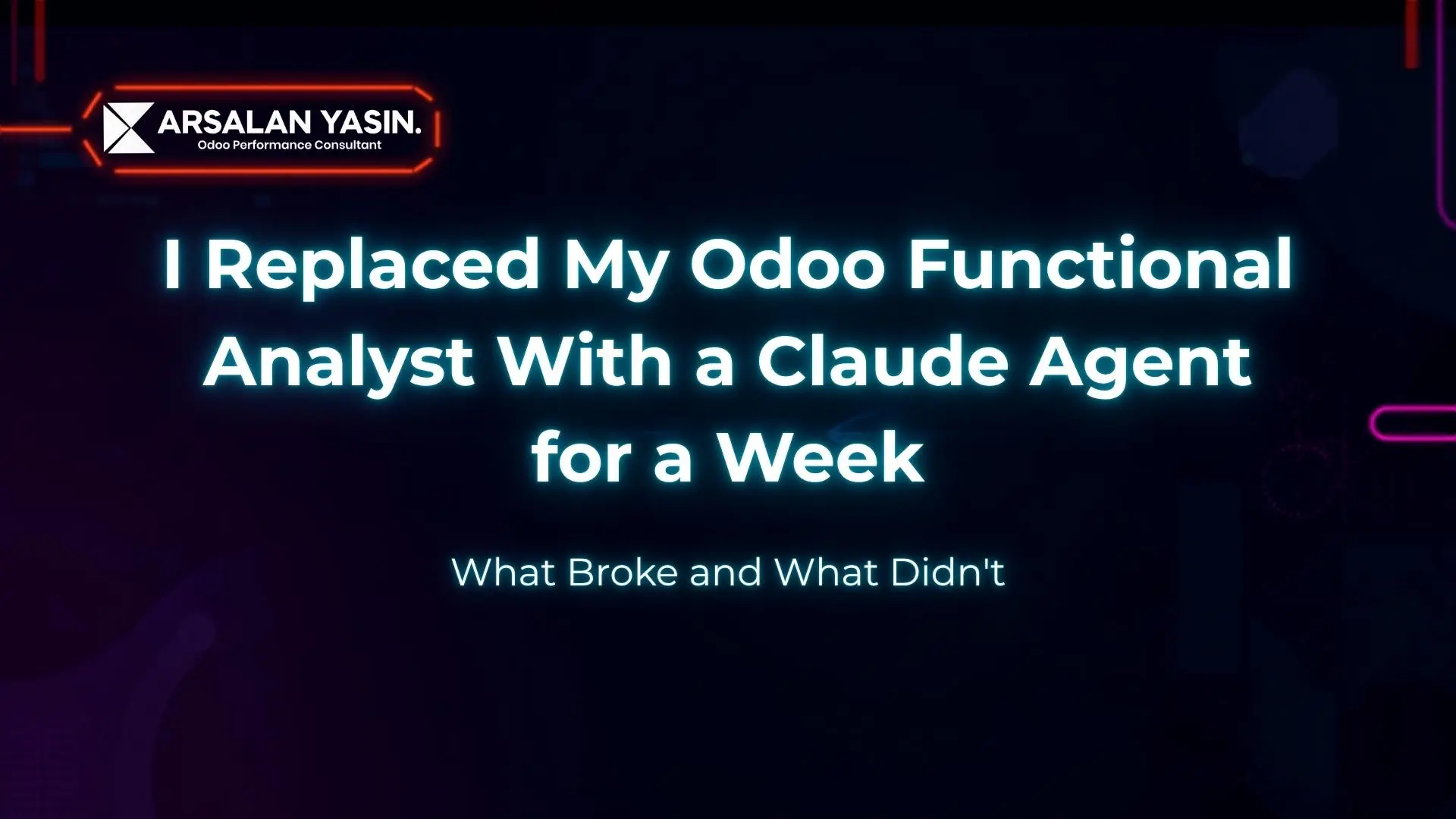 Odoo Business Solutions Australia consultant testing a Claude AI agent against a functional analyst workflow on a dual-screen setup